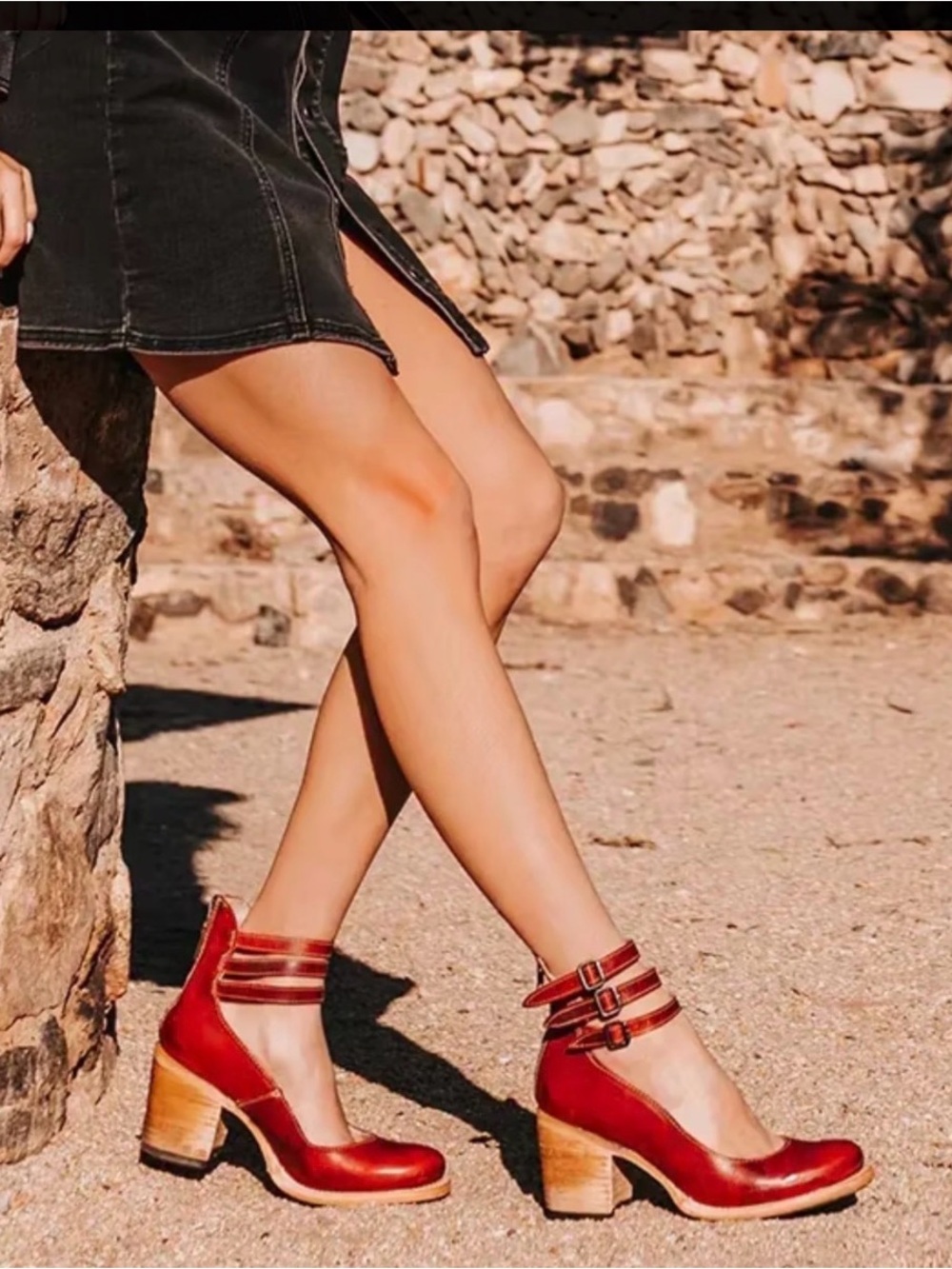 Freebird Women’s Red Croc-Embossed Block Heel Pumps with Ankle Straps…worn once - Picture 2 of 5